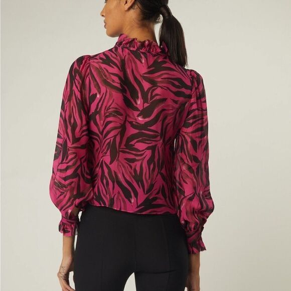 Gorgeous Ladaire Zebra Print 100%Silk Blouse, Hot Pink - Picture 3 of 16